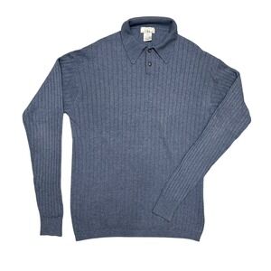 Louis Roth Mens Blue Ribbed Silk Cashmere Blend Polo Sweater Sz XXL Tall Luxury‎